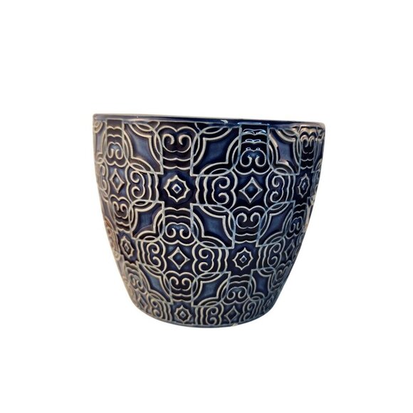 Blue Mediterranean Bell Ceramic Planter Decorative Set Of 2 Fits 4 Inch Pots Ind - Picture 8 of 9